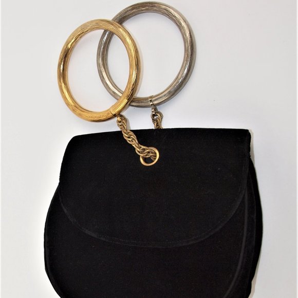 UNIQUE -Vintage 1950's Morris Moskowitz Black Velvet Bracelet Handle Evening Bag
